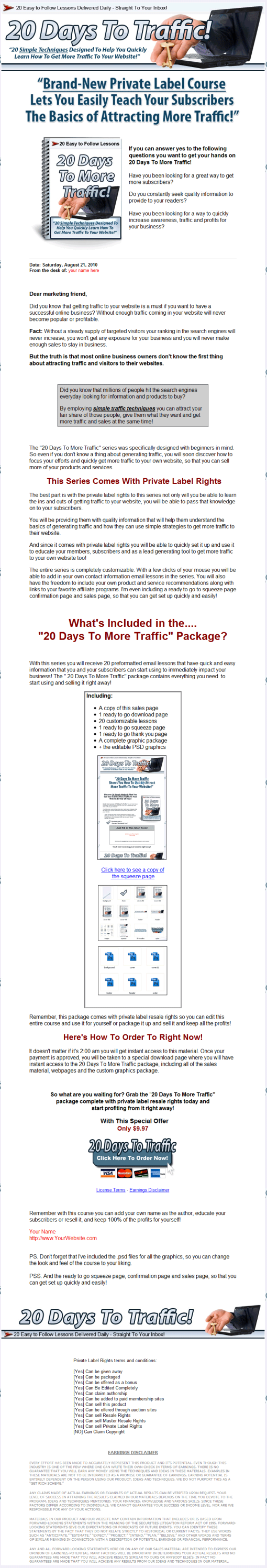 20 Days to More Traffic PLR Autoresponder Messages | The PLR Store