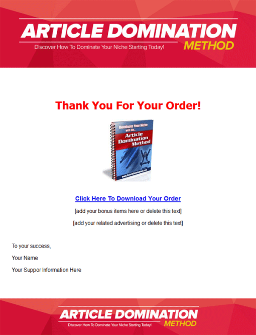 Article Domination Method PLR Ebook | The PLR Store