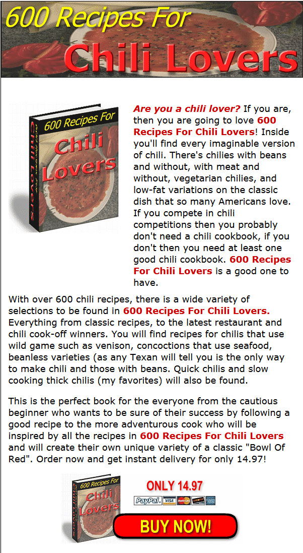 Chili Lovers Recipes PLR Ebook and Website | Private Label Rights
