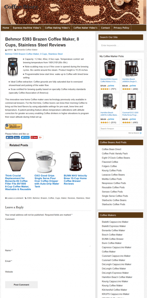 Coffee PLR Amazon Turnkey Store Website