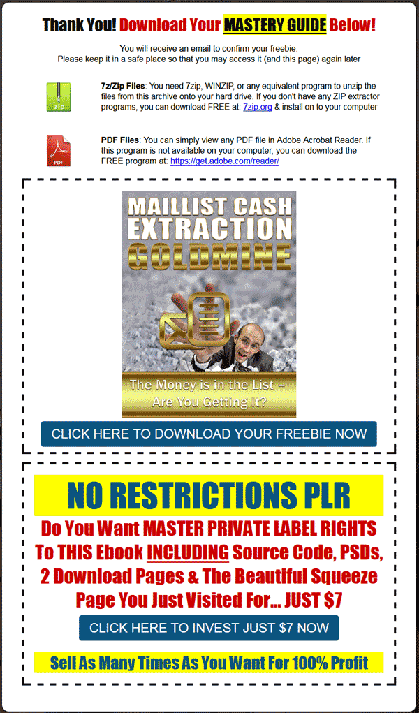 Mail List Cash Extraction Goldmine PLR Ebook