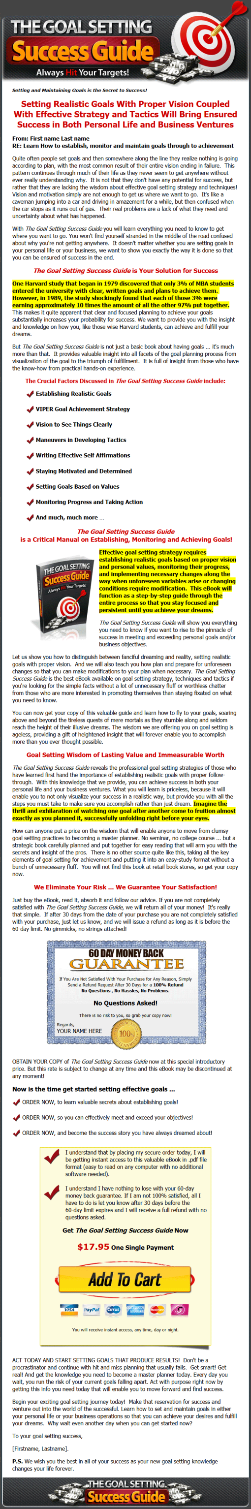 Goal Setting Success Guide MRR Ebook | The PLR Store