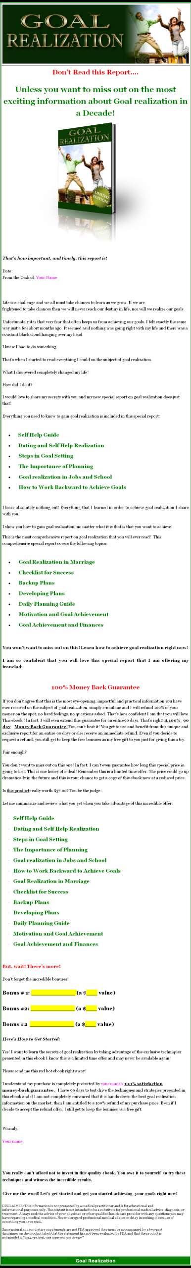 Goal Realization PLR Ebook - Image 2