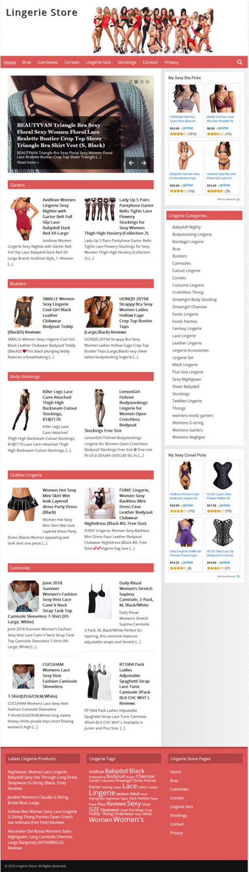 Lingerie PLR Amazon Store Website