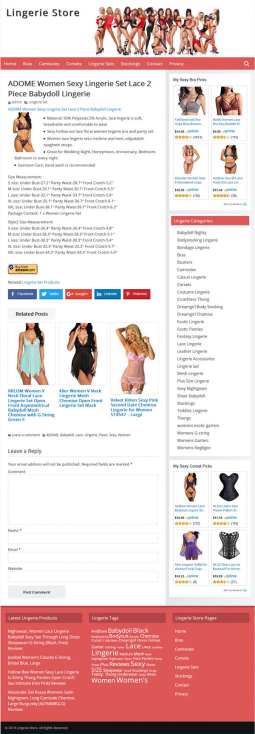 Lingerie PLR Amazon Store Website