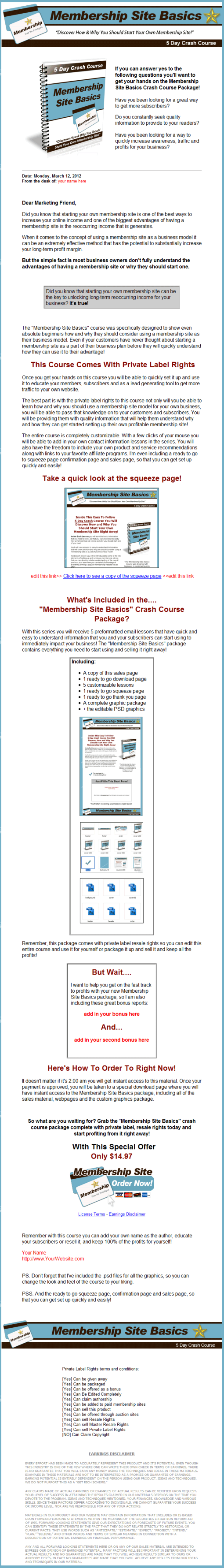 Membership Site Basics PLR Autoresponder Messages | The PLR Store