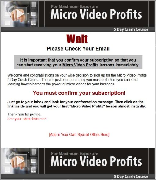 Micro Video Profits PLR Autoresponder Message Series | The PLR Store