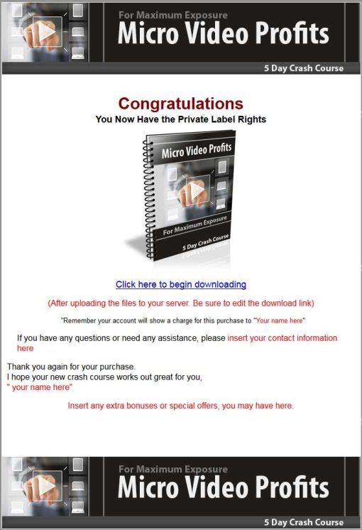 Micro Video Profits PLR Autoresponder Message Series | The PLR Store
