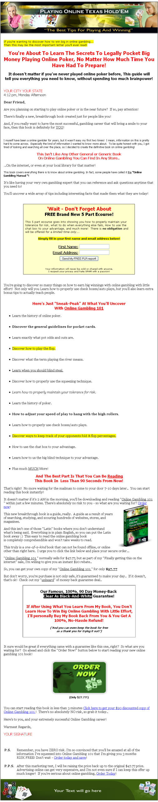 Playing Online Texas Holdem PLR eBook - Image 2