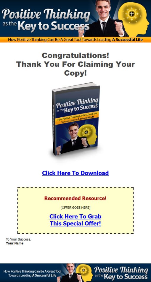 Positive Thinking As The Key To Success MRR Ebook | The PLR Store