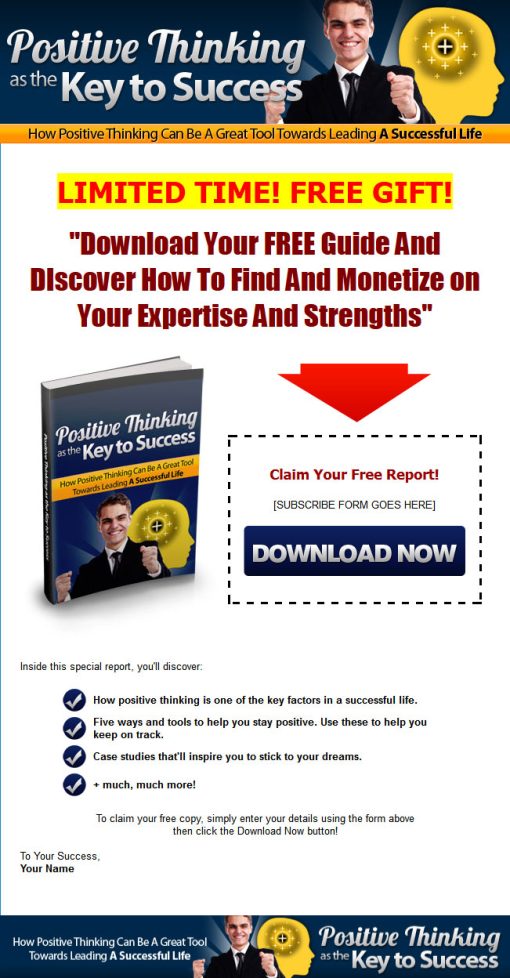 Positive Thinking As The Key To Success MRR Ebook | The PLR Store