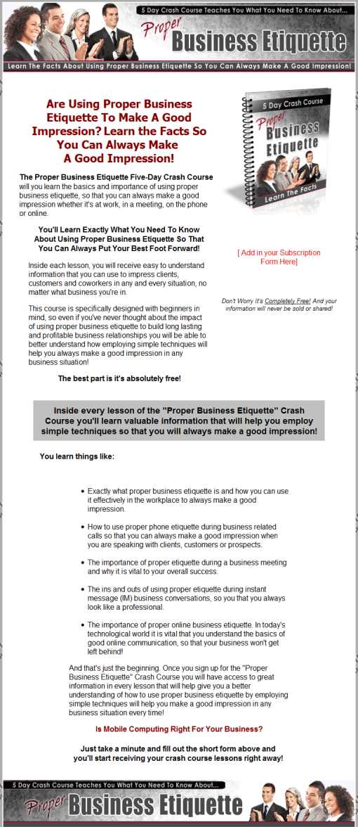 Proper Business Etiquette Autoresponder Message Series PLR | The PLR Store