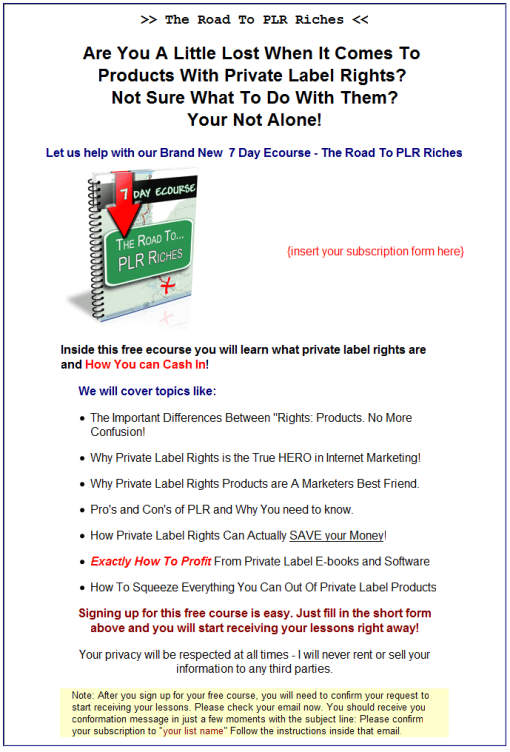 Road to PLR Riches PLR Autoresponder Message Series | The PLR Store