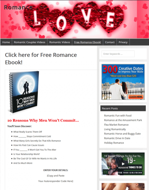 Romance PLR Website