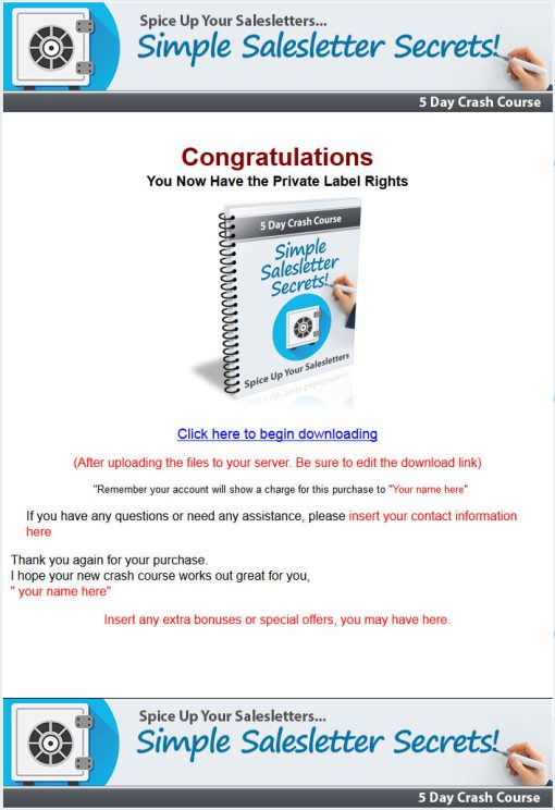 Simple Salesletter Secrets PLR Autoresponder Messages | The PLR Store