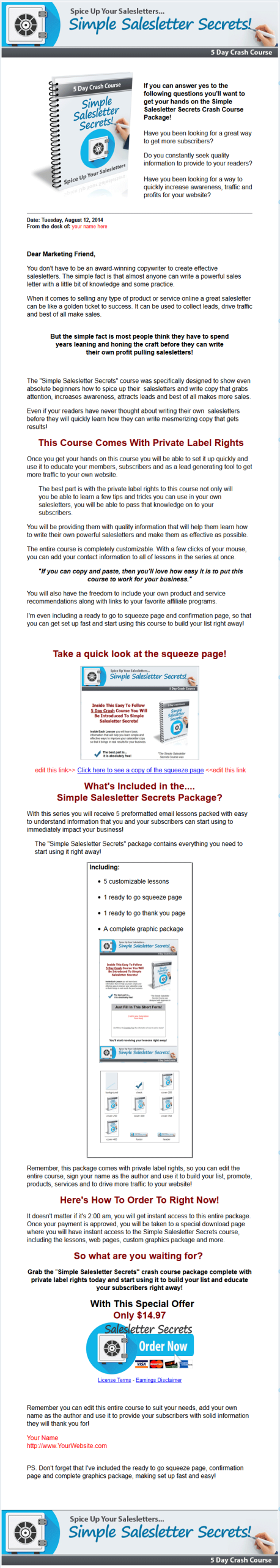 Simple Salesletter Secrets PLR Autoresponder Messages - Image 4