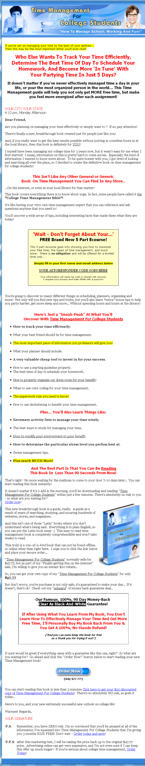 Time Management for College Students PLR eBook - Image 2