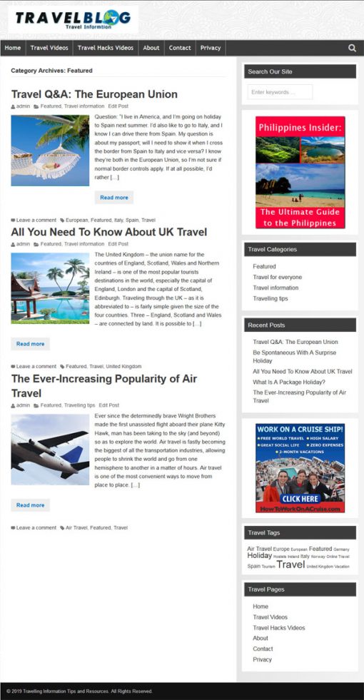 Travel PLR Website