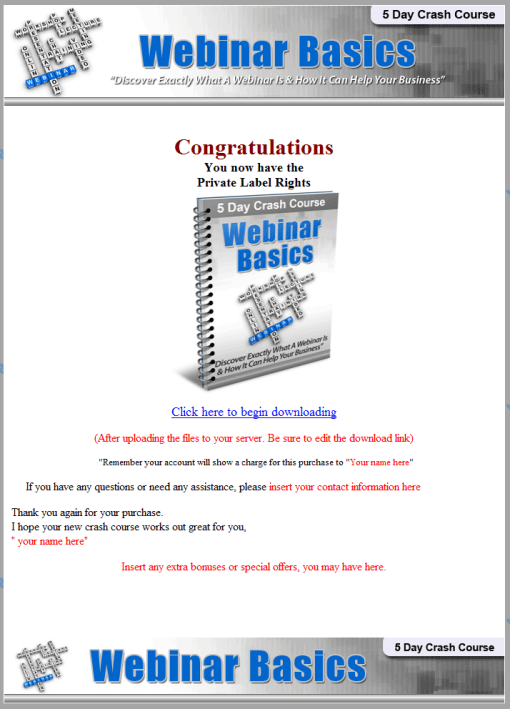 Webinar Basics PLR Autoresponder Message Series | The PLR Store