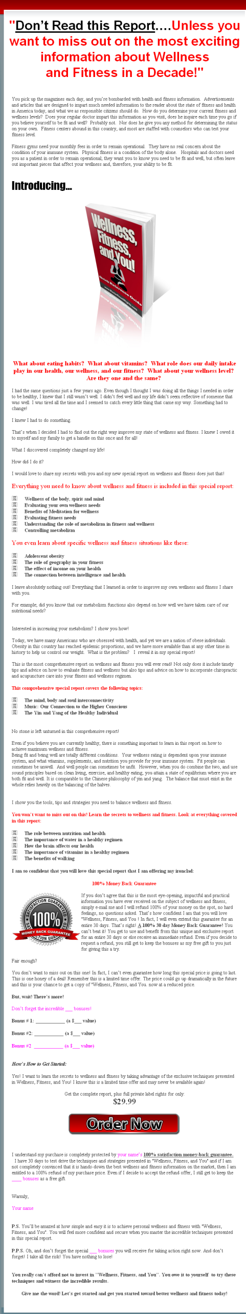 Wellness, Fitness and You PLR Ebook - Image 2