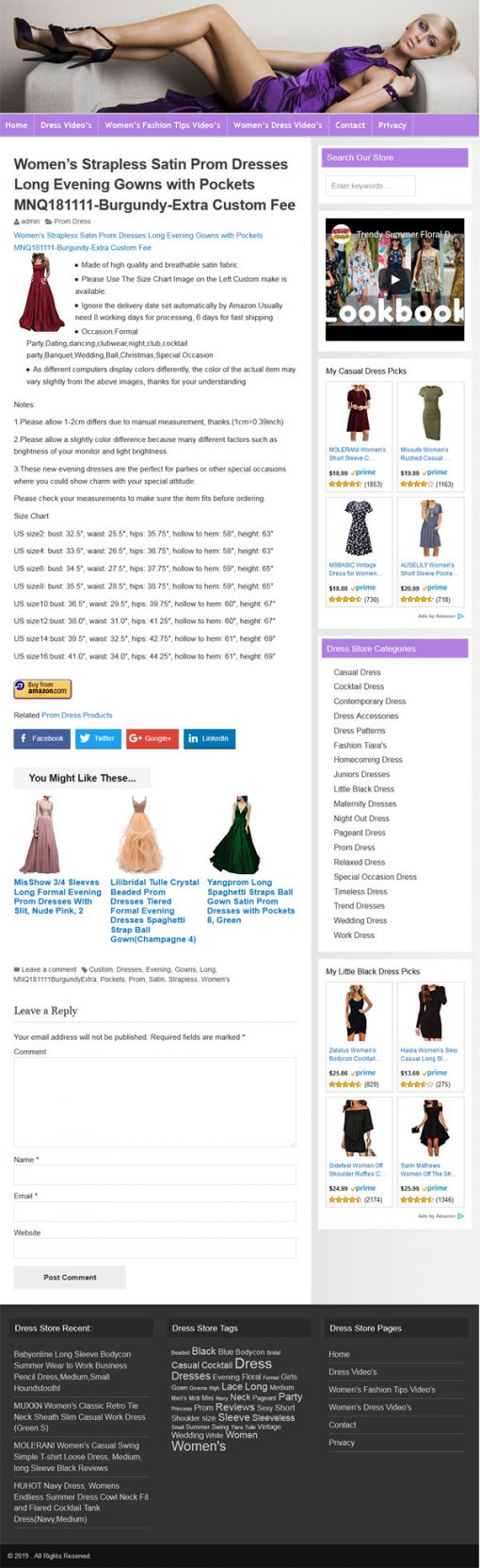 Womens Dress PLR Amazon Store Website