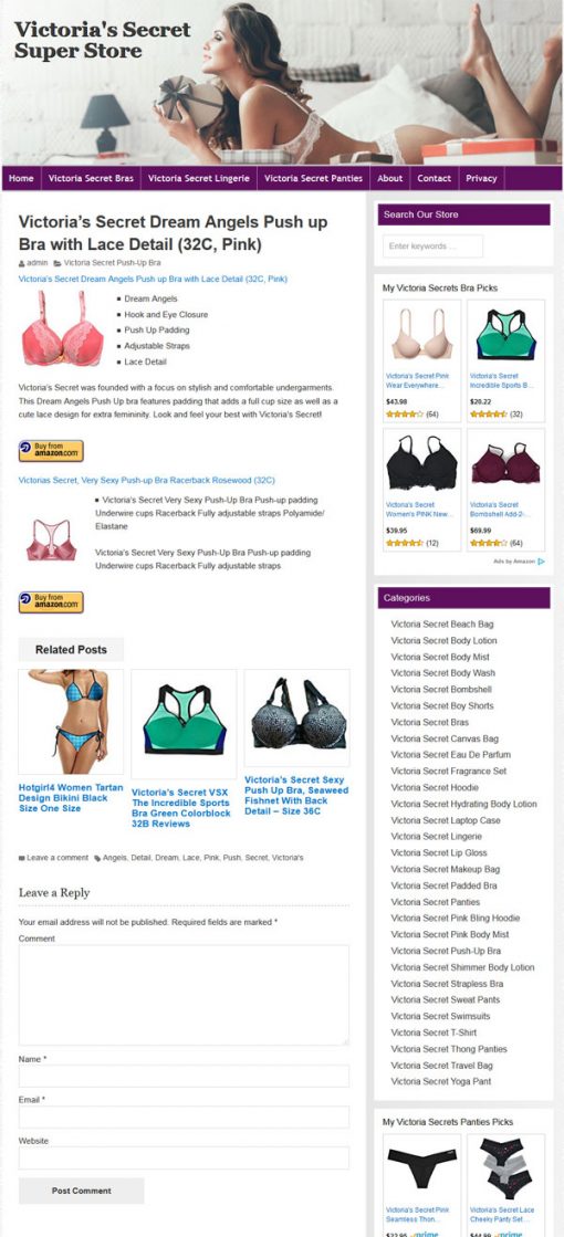 Victorias Secret PLR Website Amazon Store