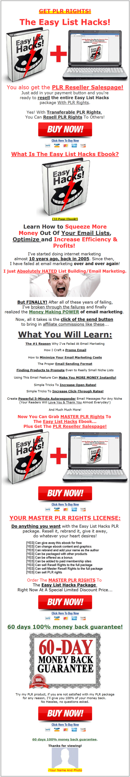 easy list hacks plr rbook