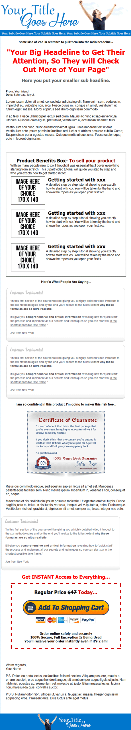 blue sales page squeeze page website template