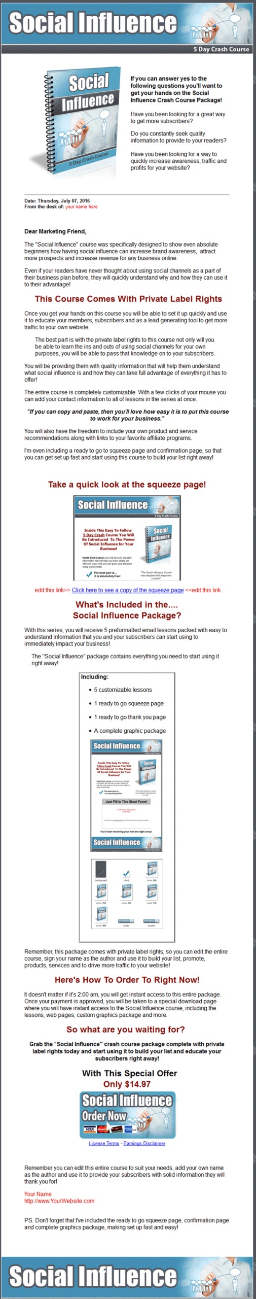 social influence plr autoresponder messages