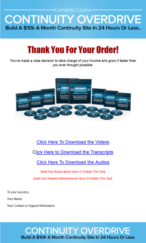 Continuity Overdrive PLR Videos with Private Label Rights | The PLR Store