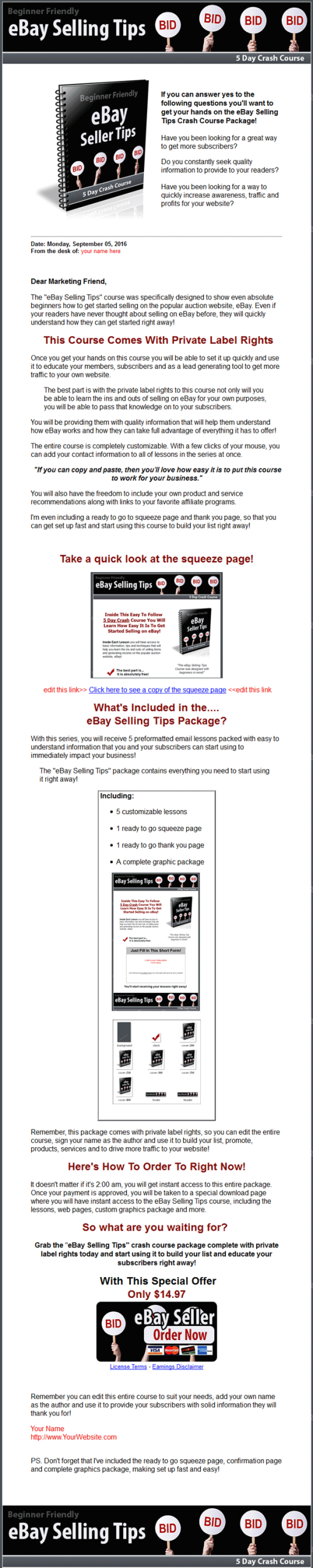 ebay seller tips plr autoresponder messages