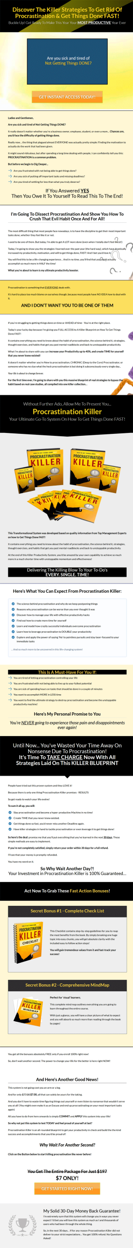 procrastination killer ebook and videos