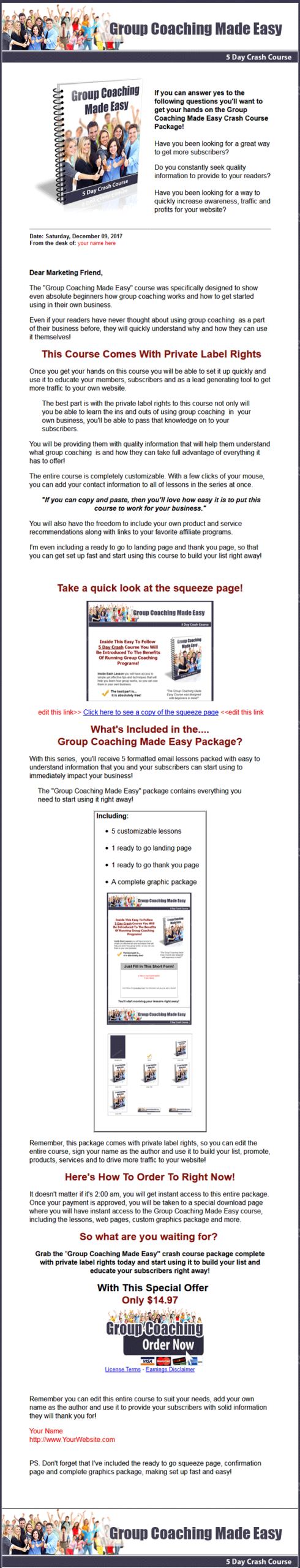 group coaching plr autoresponder messages
