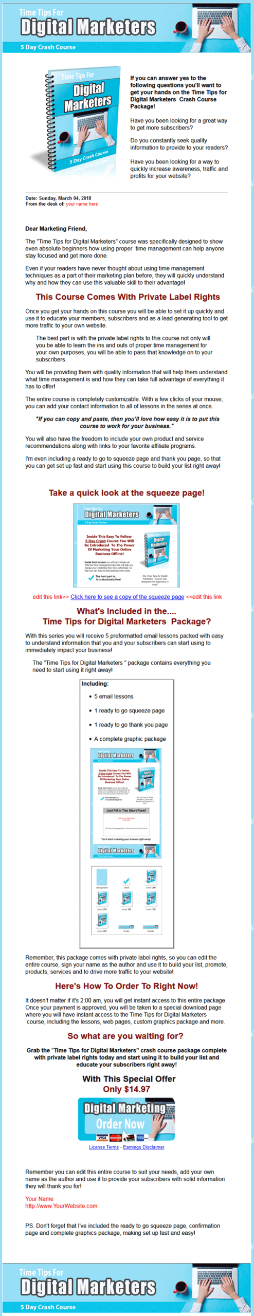 Time Tips For Digital Marketers PLR Autoresponder Messages