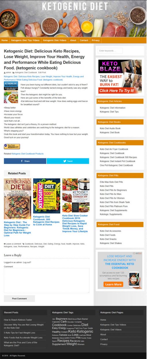 Ketogenic Diet PLR Website and Amazon Store