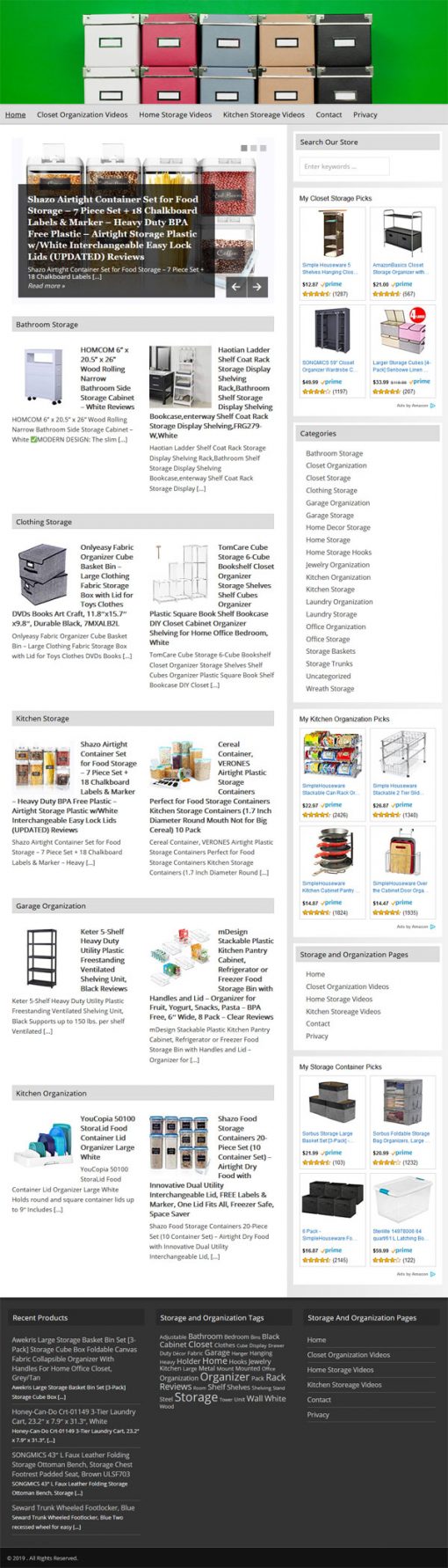 Storage and Organization PLR Website Amazon Store