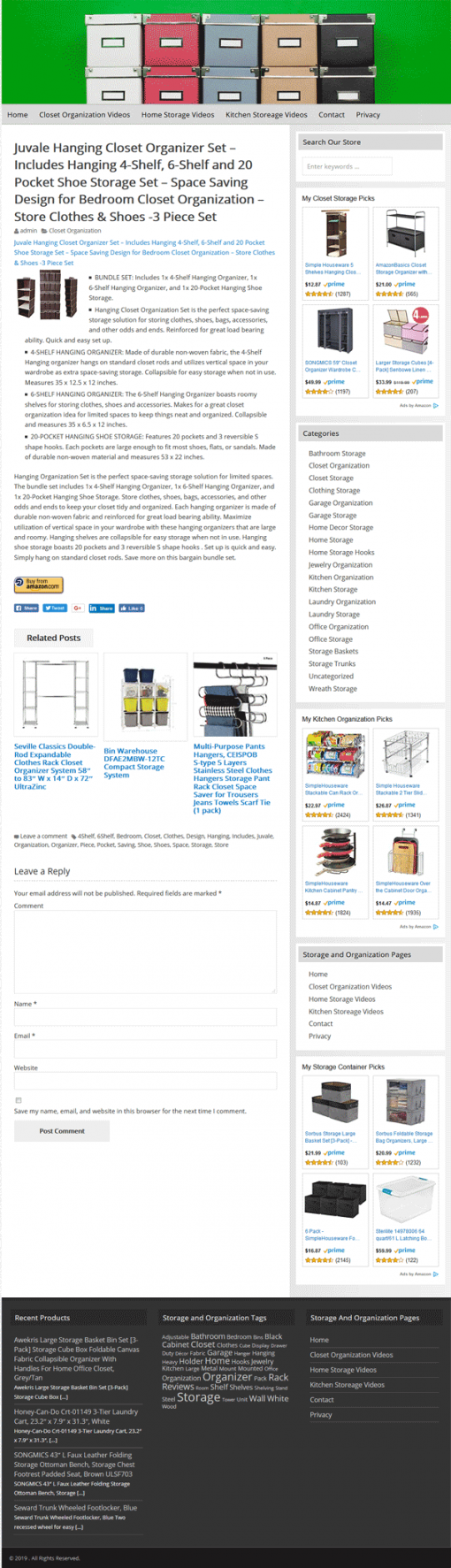 Storage and Organization PLR Website Amazon Store