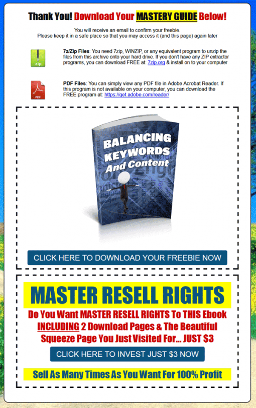 Balancing Keywords and Content Ebook MRR