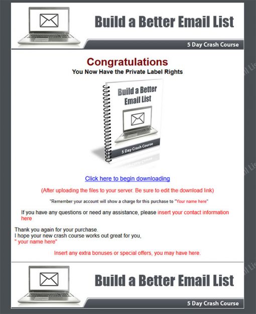 Build a Better Email List PLR Autoresponder Messages