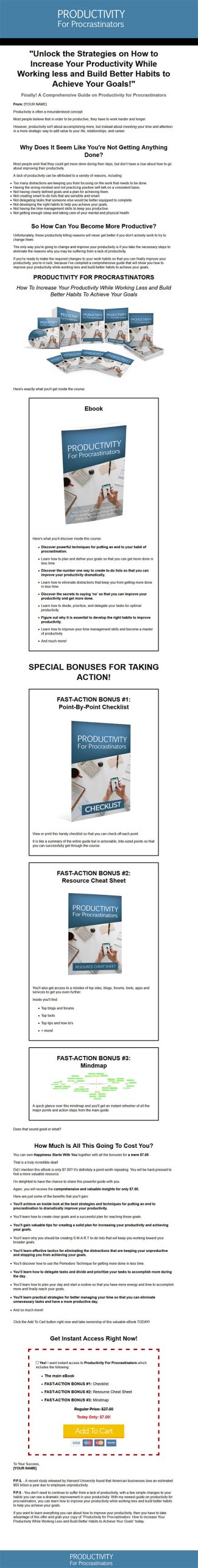 Productivity for Procrastinators Ebook and Videos MRR