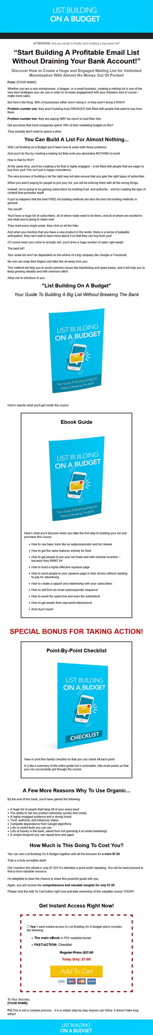 List Building on a Budget Ebook MRR