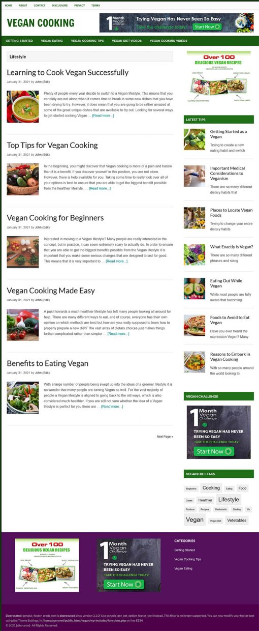 Vegan Cooking PLR Website