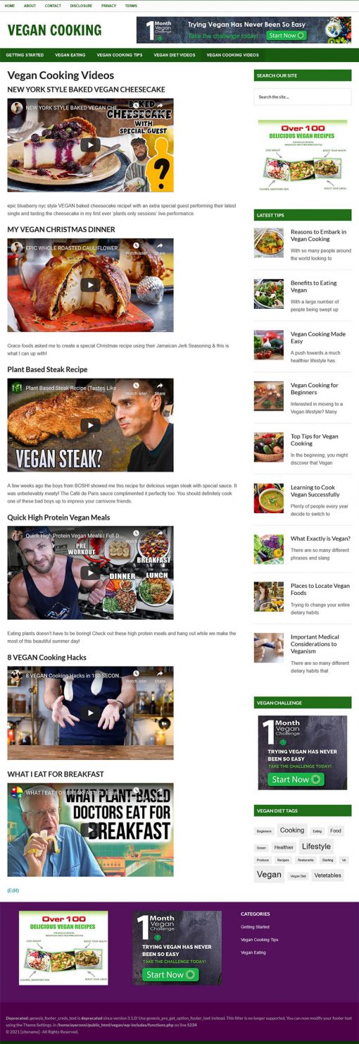 Vegan Cooking PLR Website