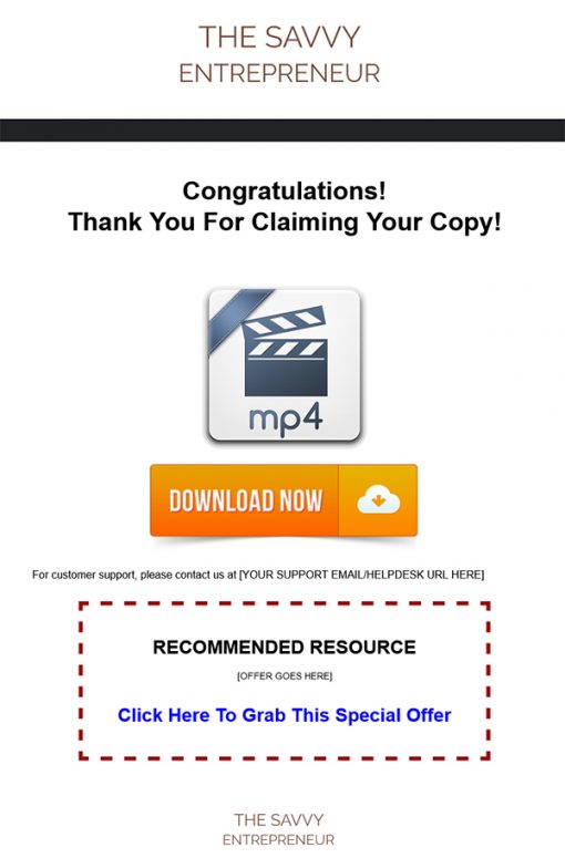 Savvy Entrepreneur Ebook and Videos MRR Upsell TY