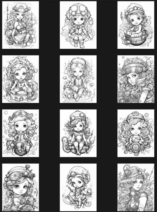 Steampunk Mermaids and Girls PLR Coloring Book