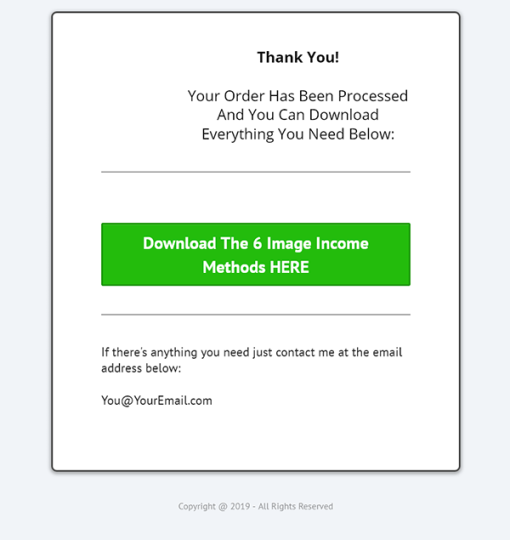 6 Image Income Methods PLR Report Thank You Page