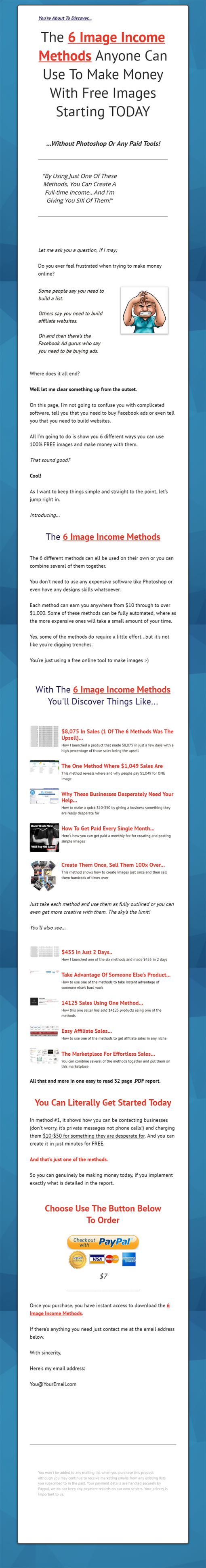 6 Image Income Methods PLR Report Sales