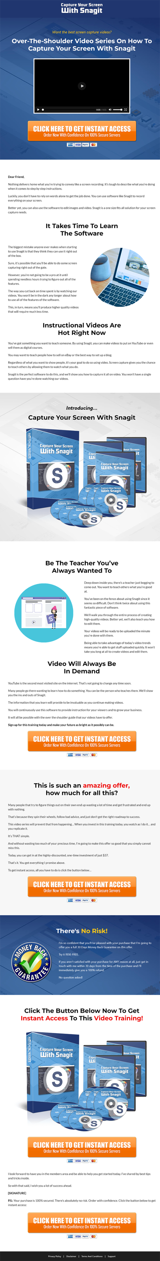 Capture Screen SnagIt MRR Videos Sales