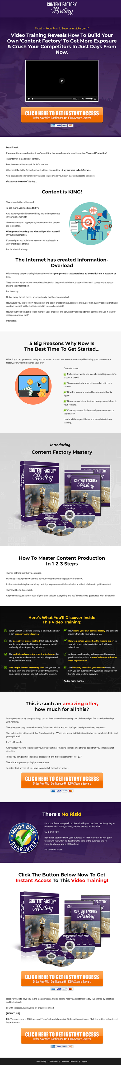 Content Factory Mastery MRR Videos Sales Page