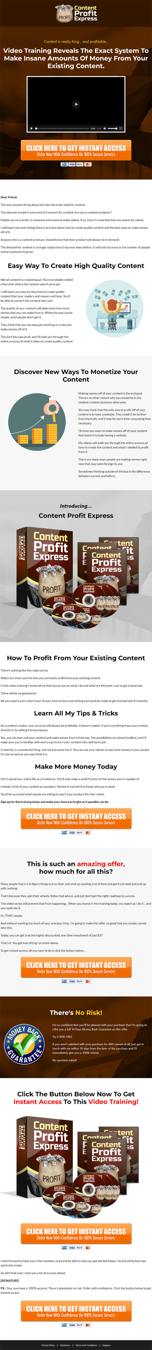 Content Profit Express MRR Videos Salespage